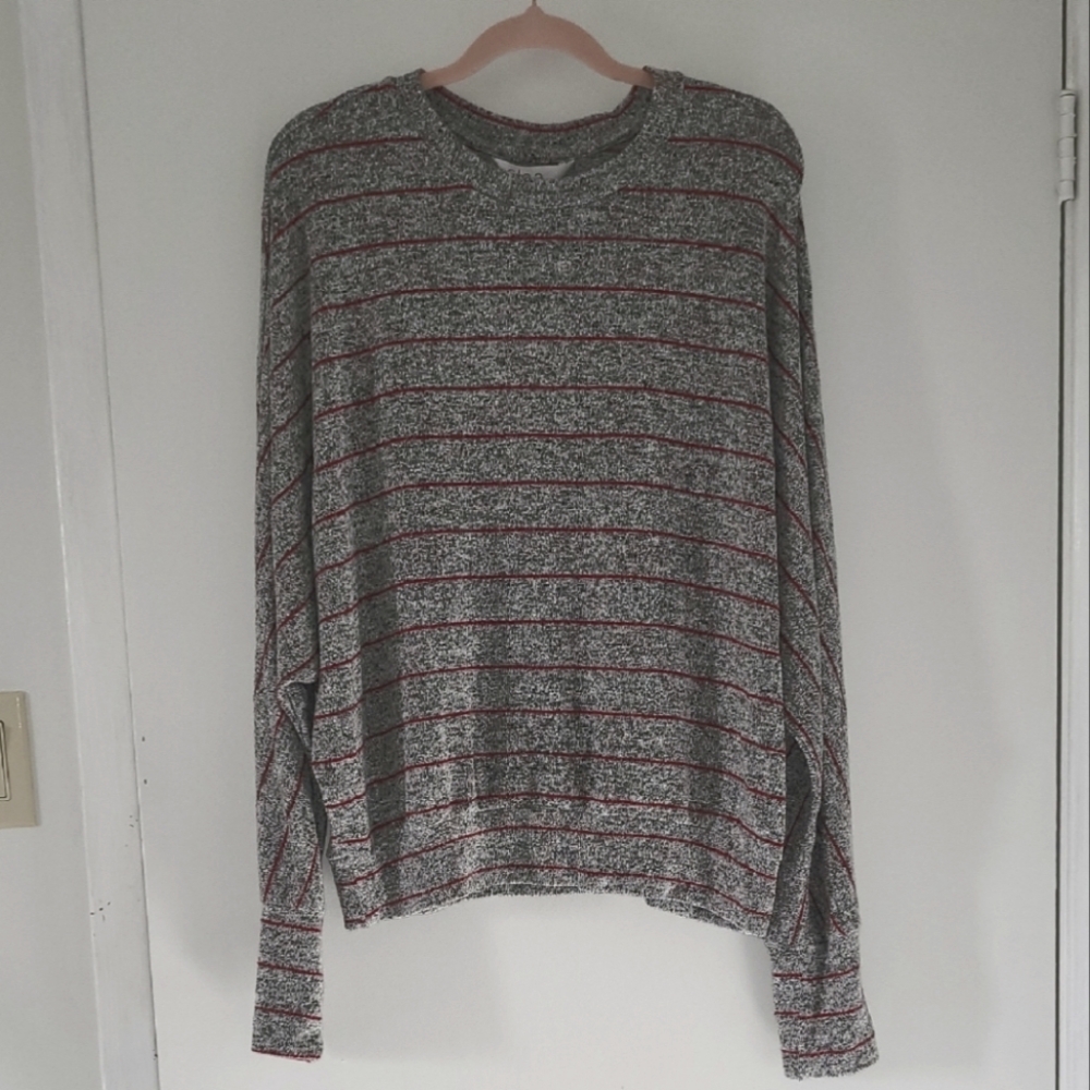 Cleo Woman's L Gray and Pink Striped Sweater